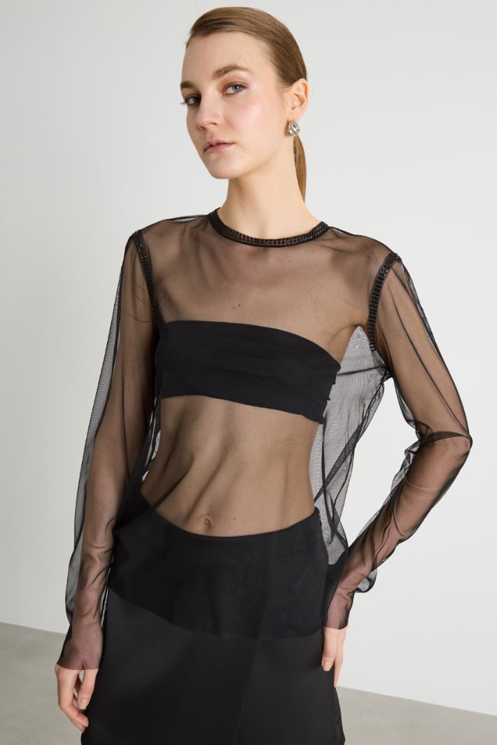 Rhinestone-Embellished Tulle Top Intrend - 2