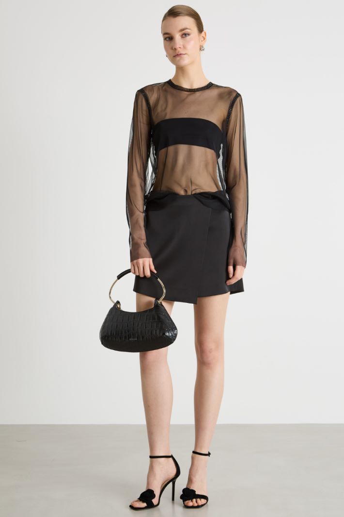 Rhinestone-Embellished Tulle Top Intrend