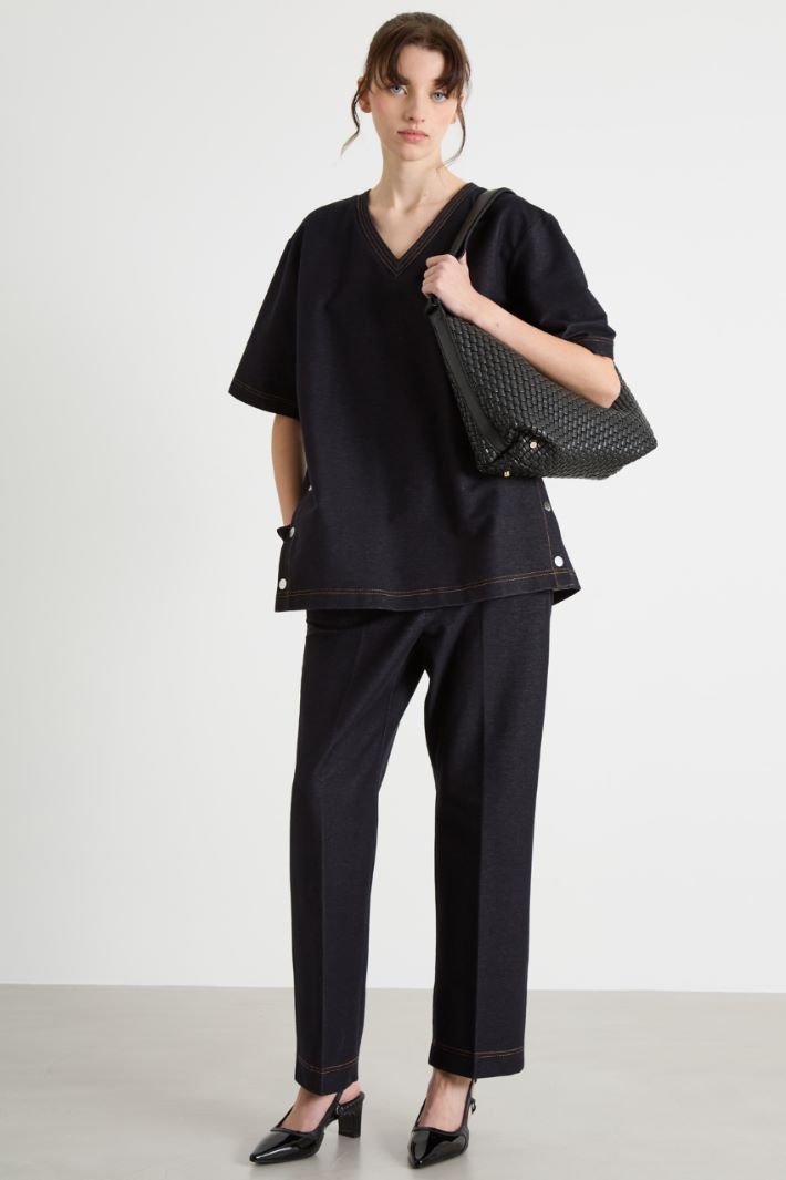 A-line denim-effect jersey T-shirt Intrend