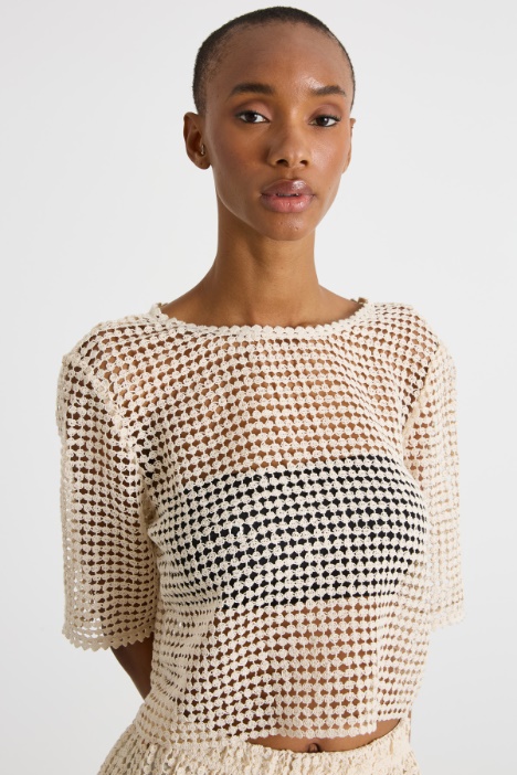 Top in jersey macramè