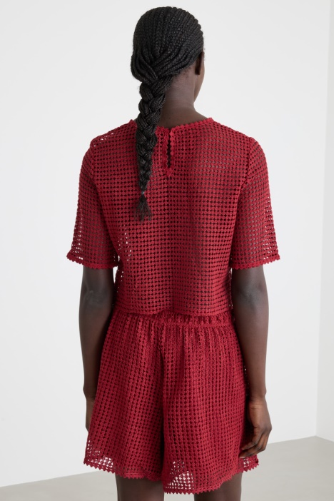 Top in jersey macramè