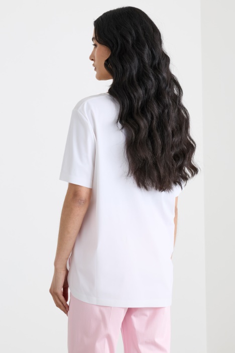 Top in jersey con inserto in twill