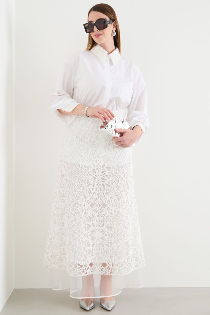 Gonna lunga in macramè e organza Intrend