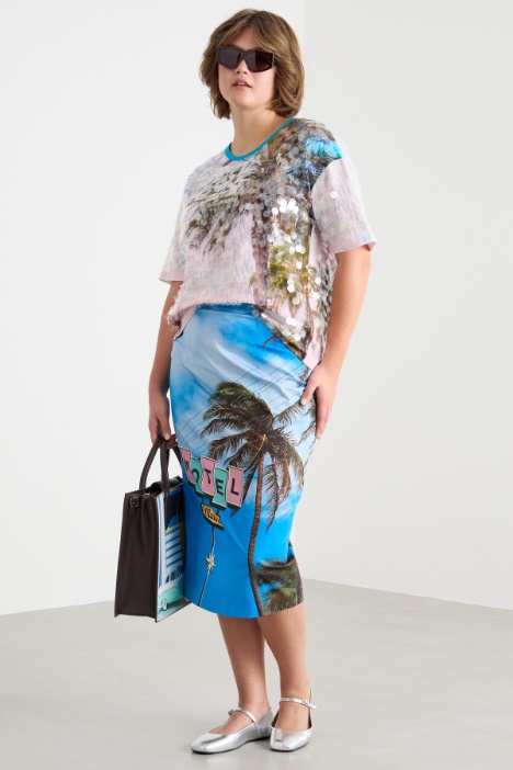 Printed satin pencil skirt Intrend