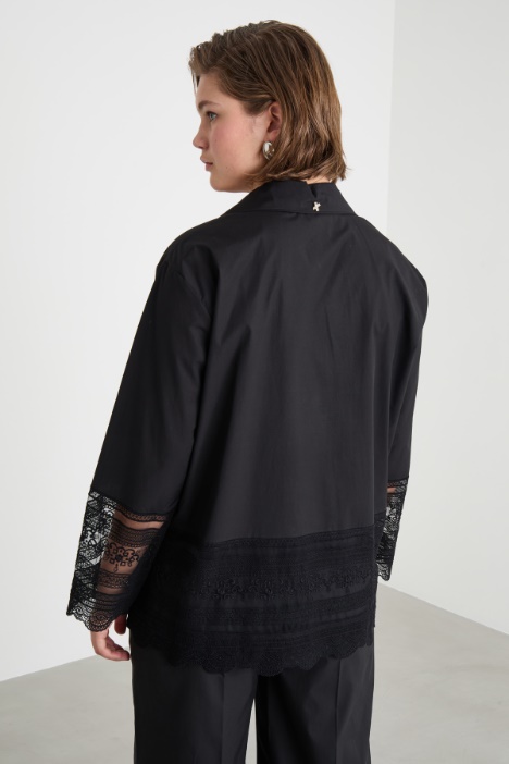 Camicia in popeline e tulle ricamato