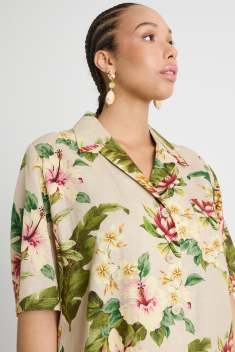 Casacca in tela con stampa floreale