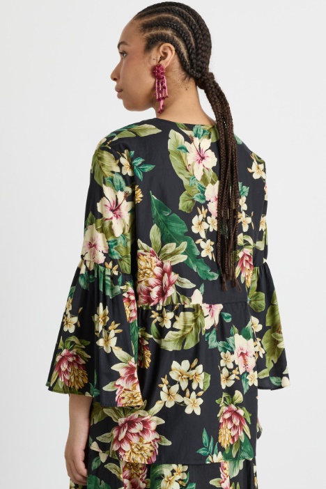 Casacca con balza in raso stampato