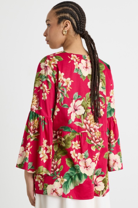 Casacca con balza in raso stampato