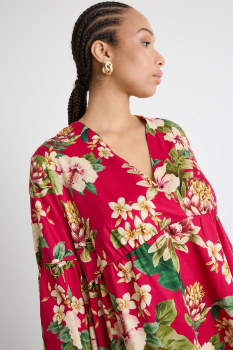 Casacca con balza in raso stampato