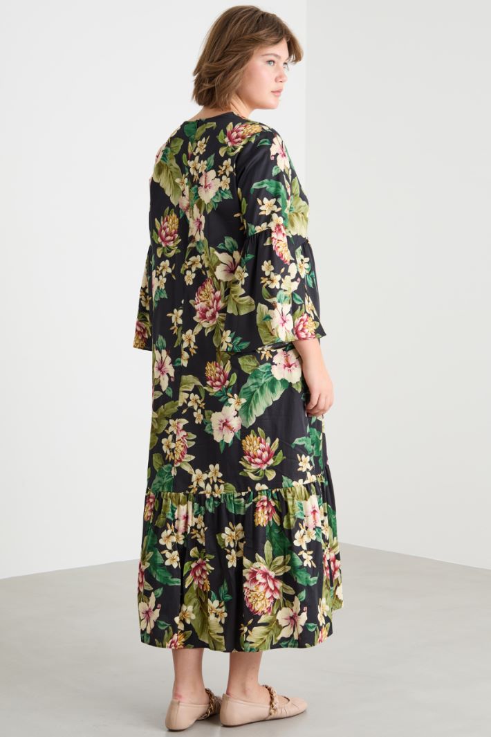 Printed satin dress with flounced sleeves Intrend - 4