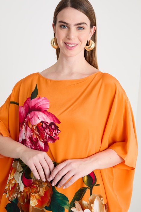 Abito caftano in crepe de chine