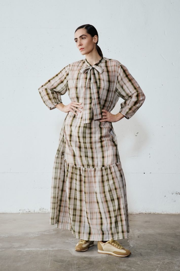 Check voile dress with mandarin collar Intrend - 5