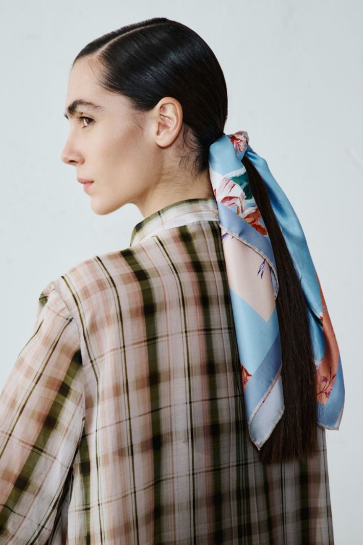 Check voile dress with mandarin collar Intrend - 6