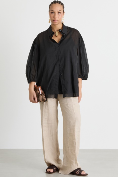 Balloon-Sleeve Voile Blouse Intrend