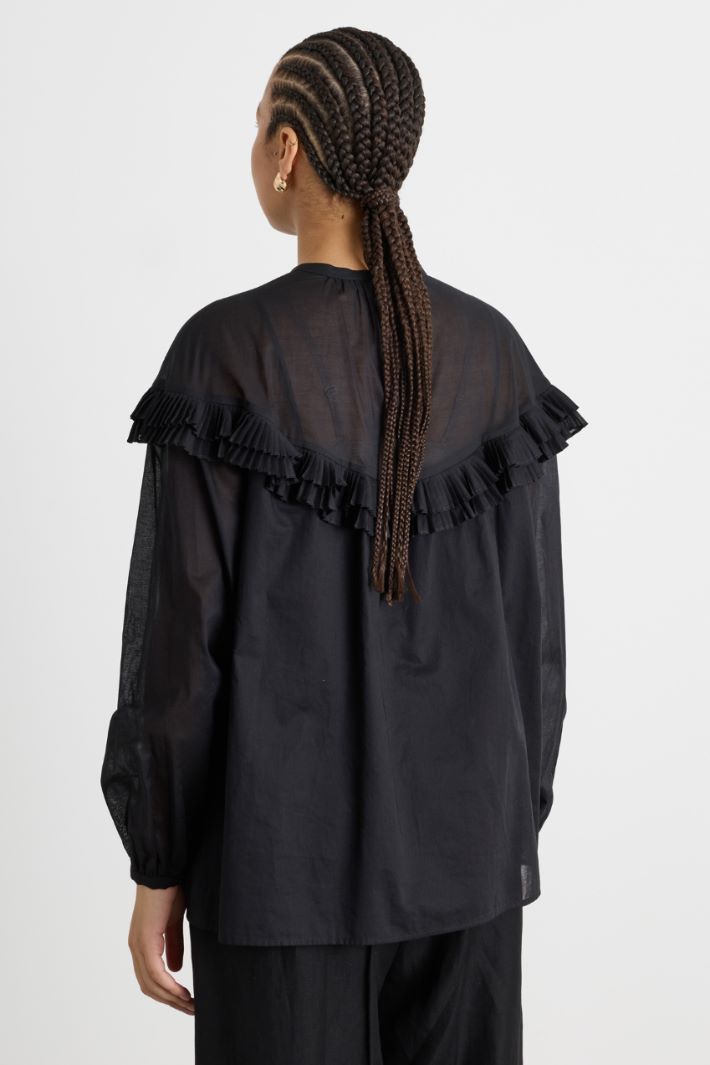 Plissé-Frill Cotton Voile Blouse Intrend - 4