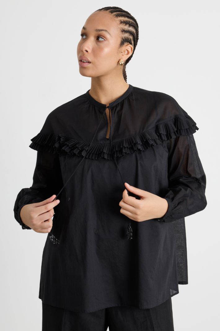 Plissé-Frill Cotton Voile Blouse Intrend - 2