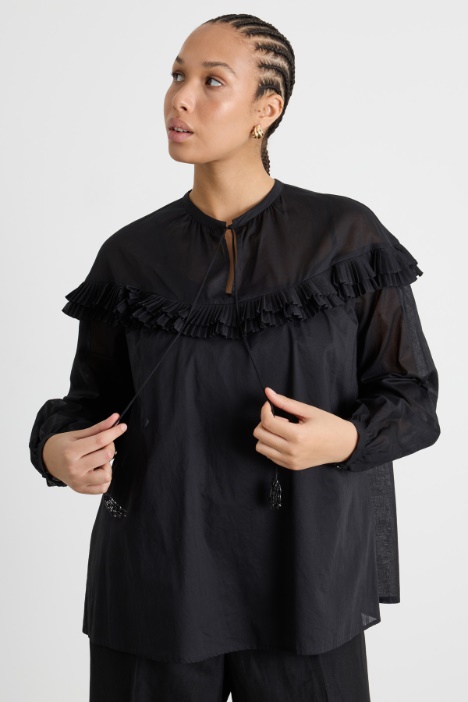 Plissé-Frill Cotton Voile Blouse Intrend