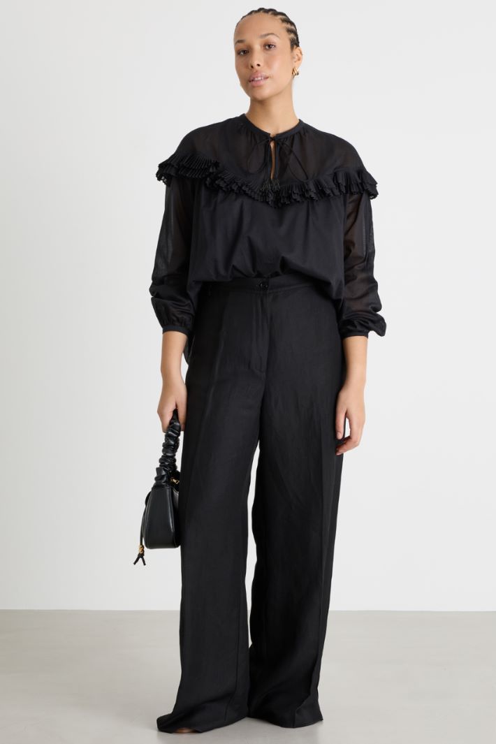Plissé-Frill Cotton Voile Blouse Intrend