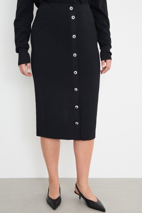 Gonna a tubino in maglia con bottoni