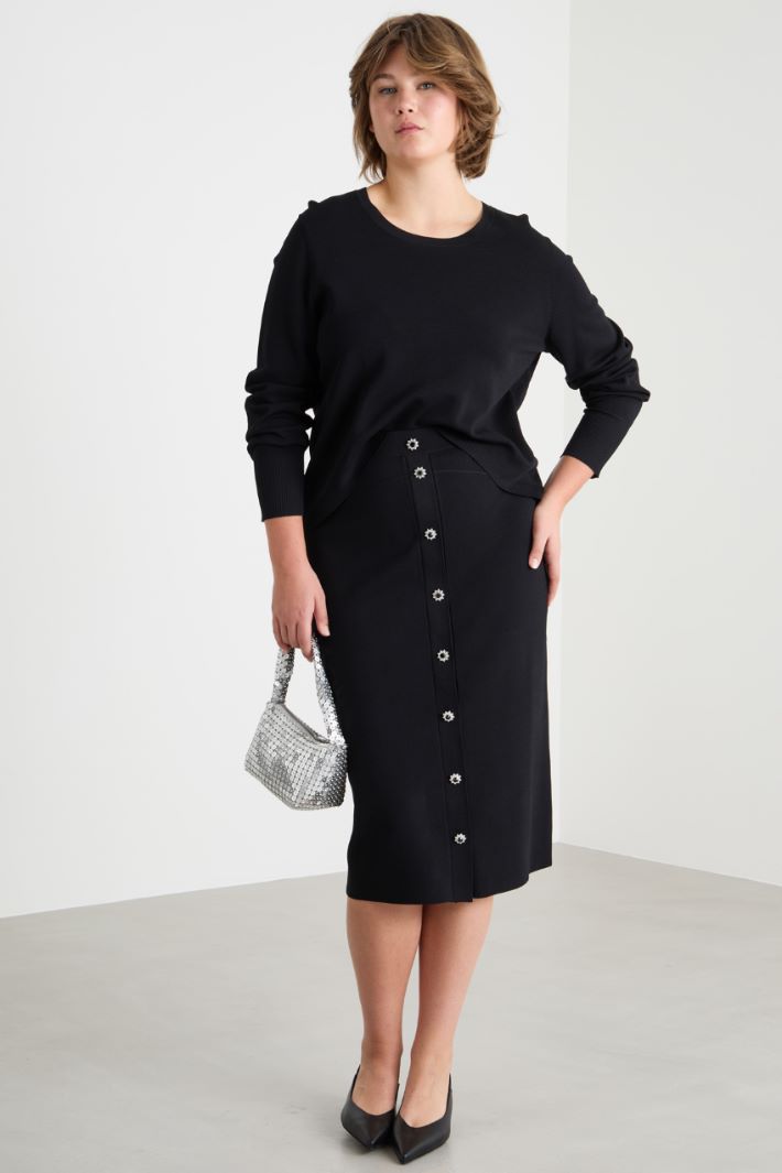 Jewel-embellished knitted pencil skirt Intrend