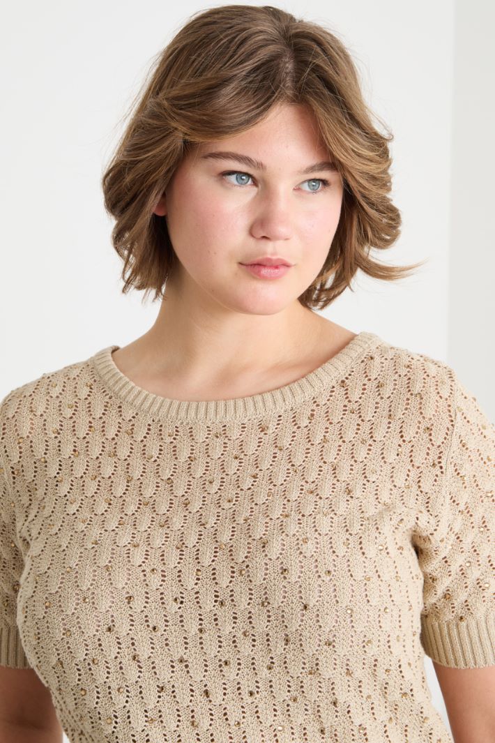 Rhinestone textured-knit top Intrend - 3