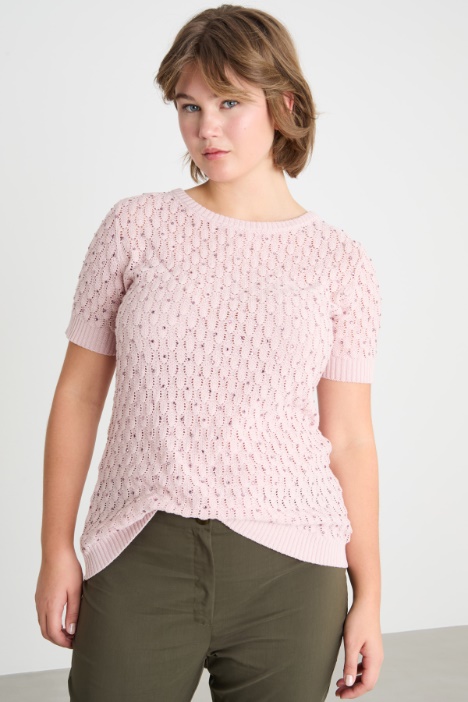Rhinestone textured-knit top Intrend
