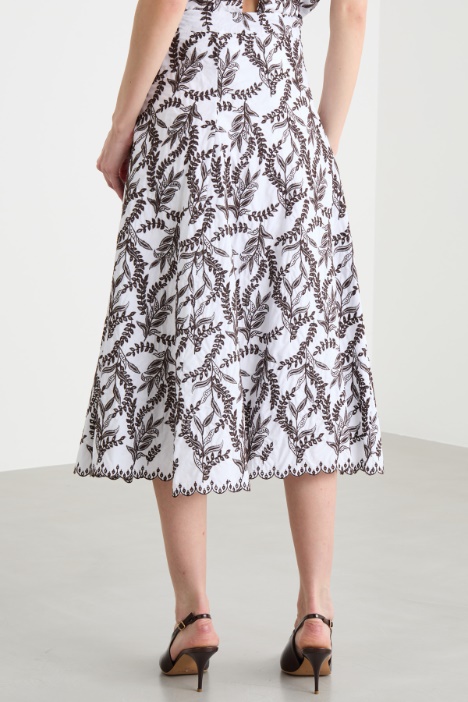 Gonna midi in popeline ricamato