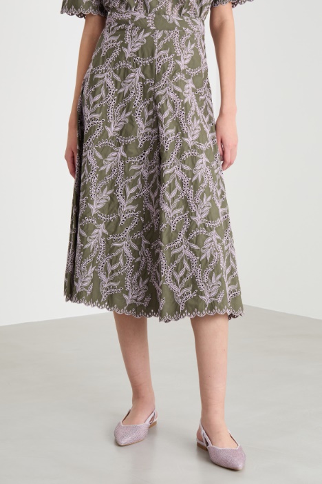 Gonna midi in popeline ricamato