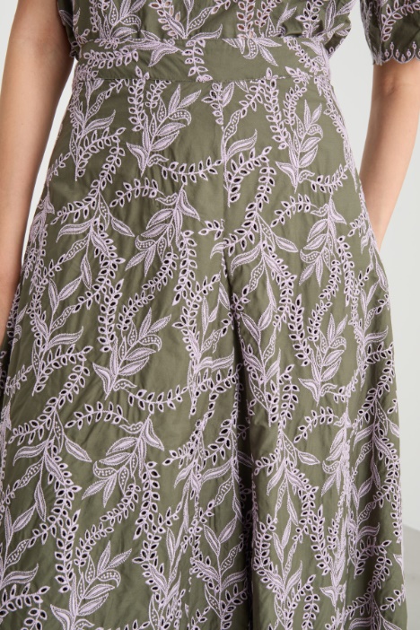 Gonna midi in popeline ricamato