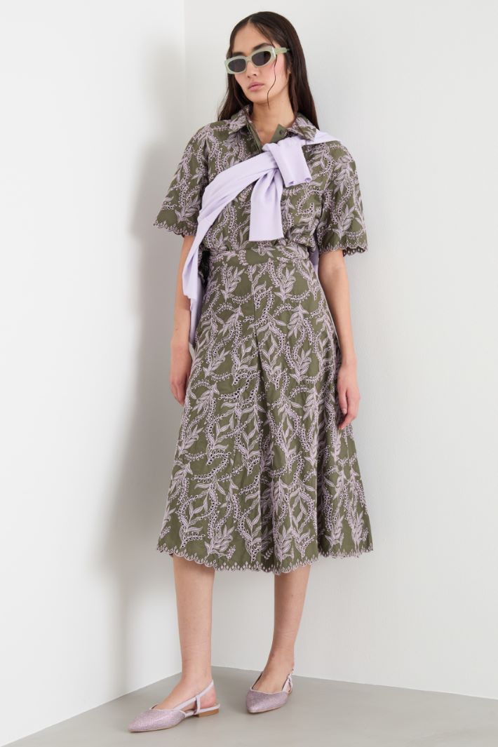 Embroidered poplin midi skirt Intrend