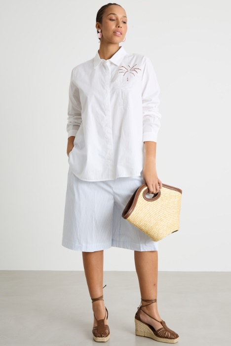 Embroidered A-line cotton shirt Intrend