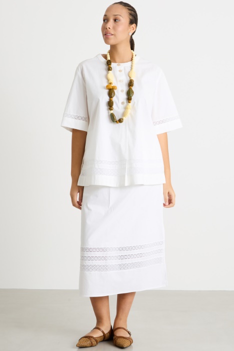 Lace-trimmed canvas blouse Intrend