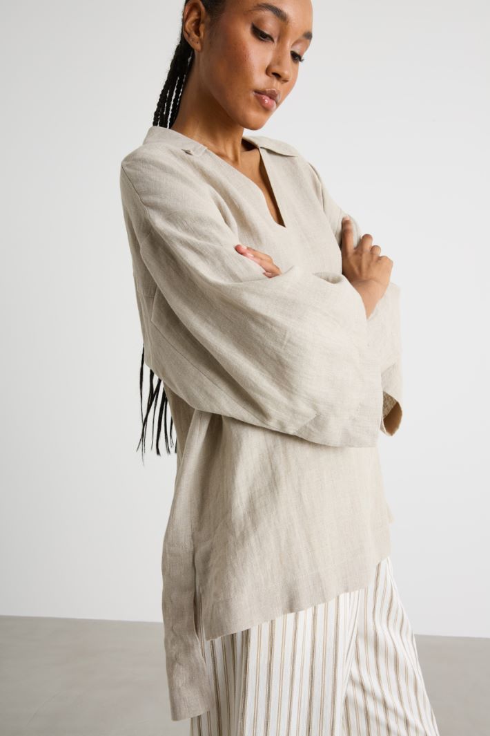 Oversized linen canvas shirt Intrend - 3
