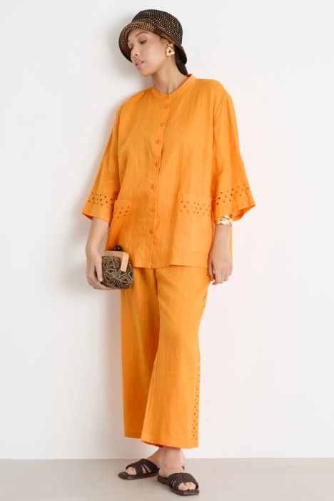 Openwork linen canvas trousers - Intrend
