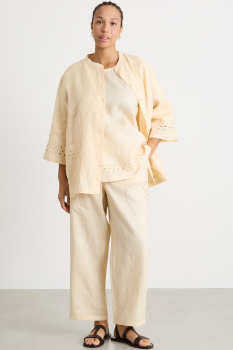 Openwork linen canvas trousers Intrend