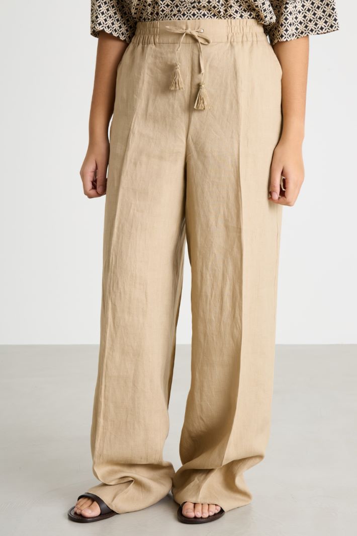 Wide-leg trousers with drawstring and tassels Intrend - 2