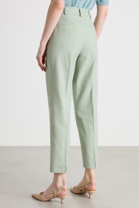 Pantaloni slim in lino e cotone