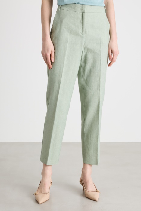 Pantaloni slim in lino e cotone