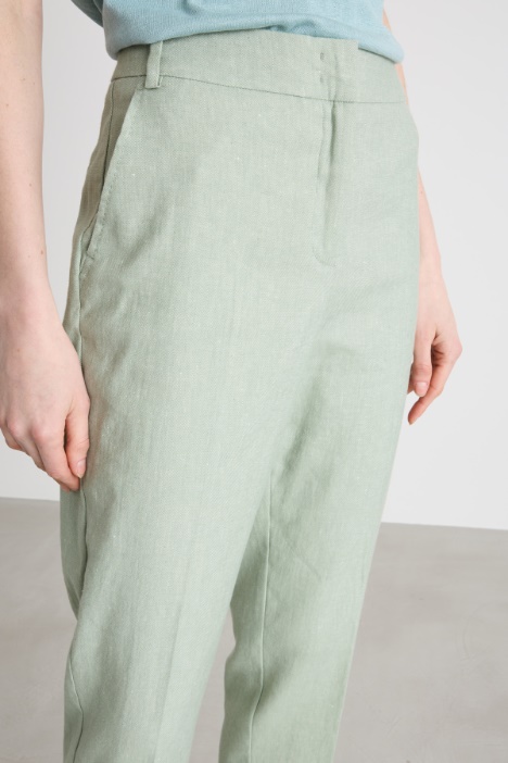 Pantaloni slim in lino e cotone