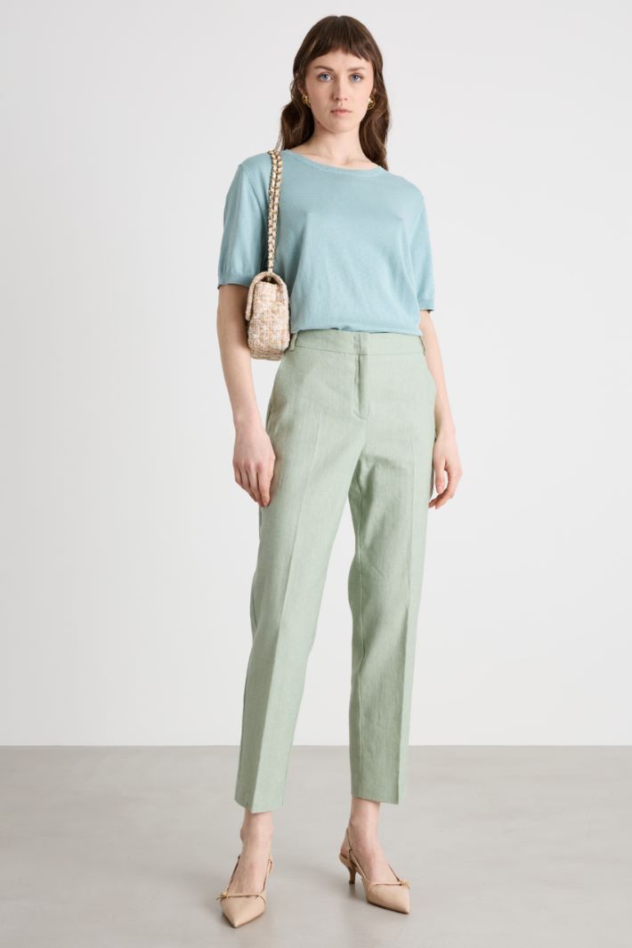 Pantaloni slim in lino e cotone Intrend