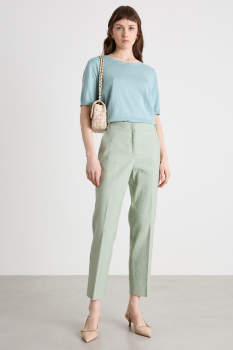 Pantaloni slim in lino e cotone Intrend