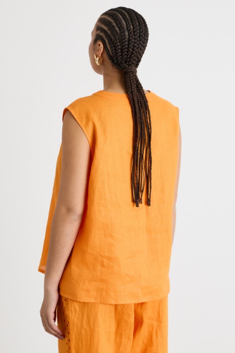 Top in tela con piega piatta