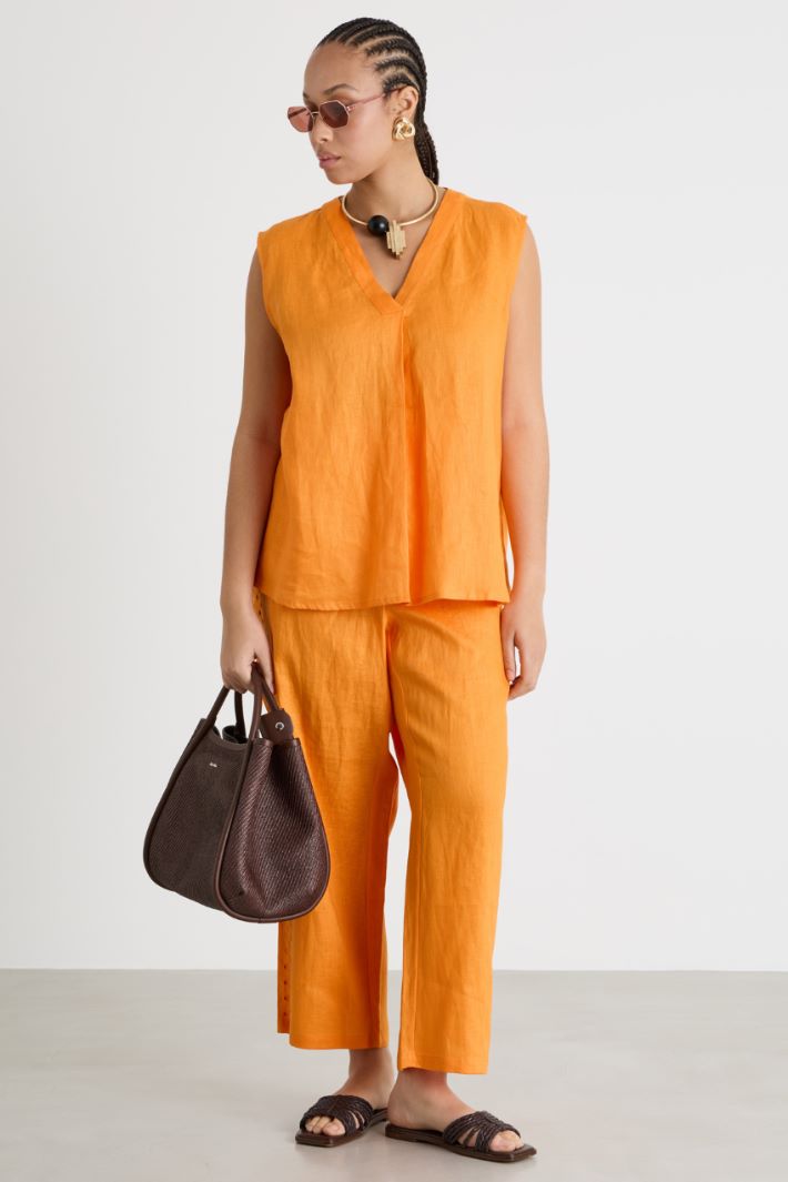 Flat-Pleat Linen Canvas Top Intrend