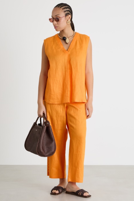 Flat-Pleat Linen Canvas Top Intrend