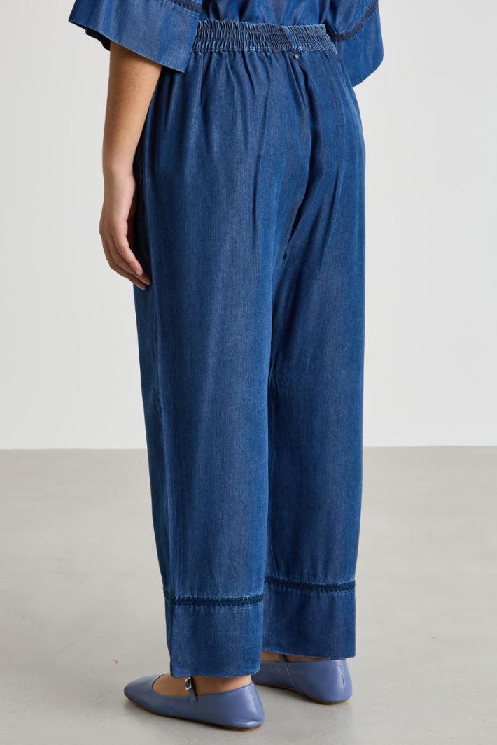 Wide-leg embroidered twill trousers Intrend - 4