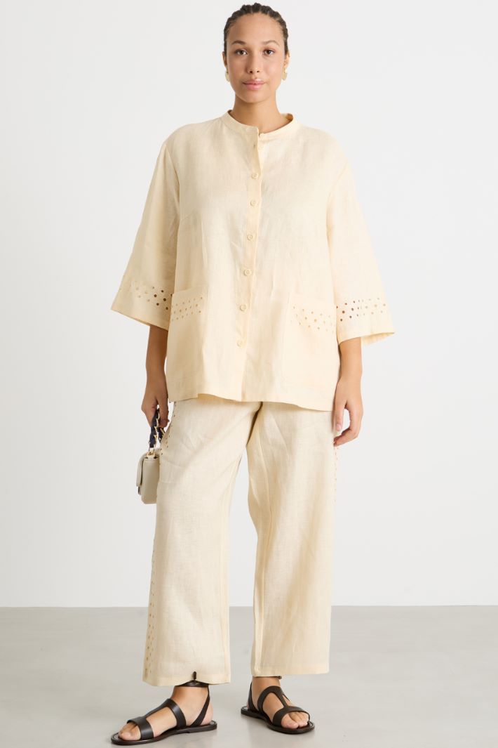 Embroidered linen-canvas tunic Intrend