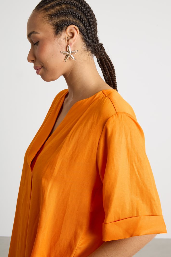 Linen-blend twill midi dress Intrend - 3