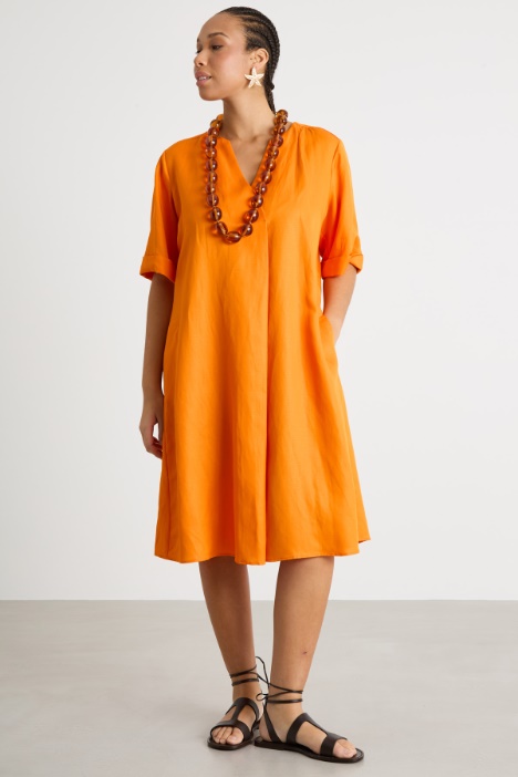 Linen-blend twill midi dress Intrend