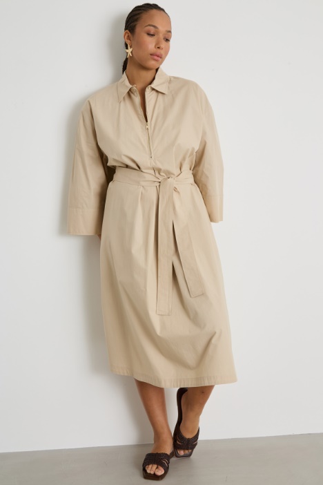 Abito chemisier in popeline con cintura