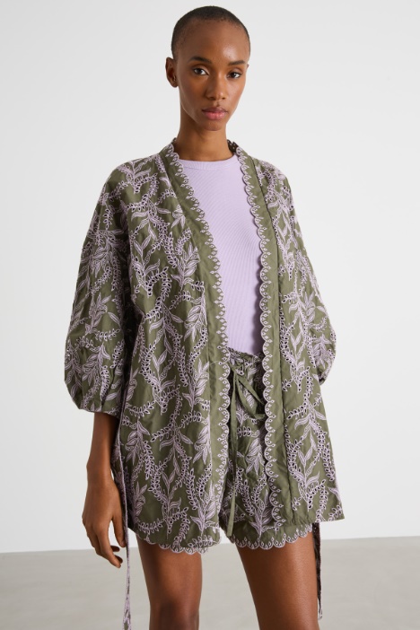 Kimono in popeline ricamato